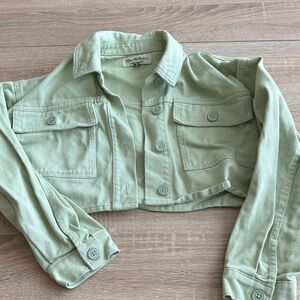 Miss Selfridge Light Green Cropped Jean Jacket